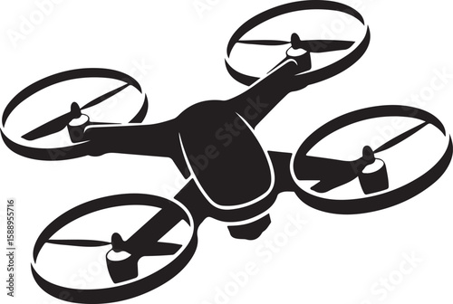 Flying Drone Silhouette Vector

Quadcopter Technology Illustration

Remote-Controlled Drone Design

Modern Drone in Flight Graphic

Aerial Drone Silhouette Art