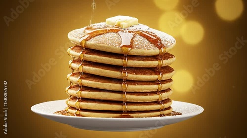 Wallpaper Mural Stack of pancakes topped with butter  syrup on a plate Powdered sugar dusting the top Bokeh background Torontodigital.ca