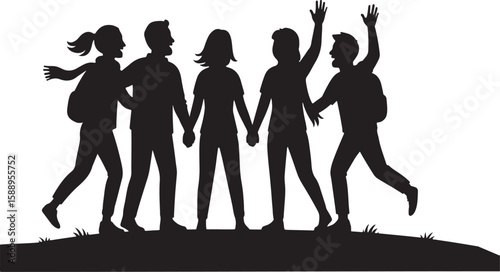 Silhouette Vector of Friends Celebrating Together – Group Celebration, Joyful Moments, and Human Connection for Friendship Day and Social Events