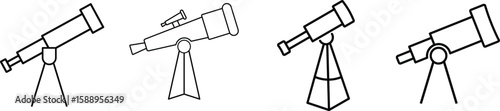 telescope icon. Thin light regular bold black telescope flat and line vector collection isolated. Telescope icon set flat style. Vector illustration
