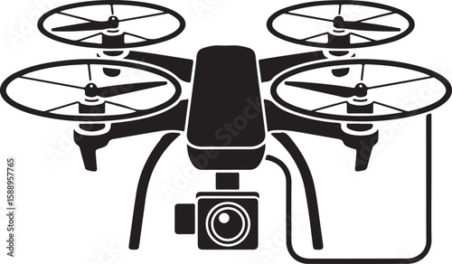 Flying Drone Silhouette Vector

Quadcopter Technology Illustration

Remote-Controlled Drone Design

Modern Drone in Flight Graphic

Aerial Drone Silhouette Art