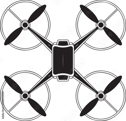 Flying Drone Silhouette Vector

Quadcopter Technology Illustration

Remote-Controlled Drone Design

Modern Drone in Flight Graphic

Aerial Drone Silhouette Art