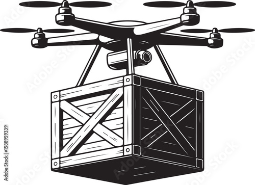 Flying Drone Silhouette Vector

Quadcopter Technology Illustration

Remote-Controlled Drone Design

Modern Drone in Flight Graphic

Aerial Drone Silhouette Art