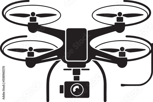 Flying Drone Silhouette Vector

Quadcopter Technology Illustration

Remote-Controlled Drone Design

Modern Drone in Flight Graphic

Aerial Drone Silhouette Art