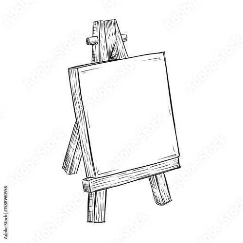 easel with blank canvas vector sketch line art hand drawn ilustration 