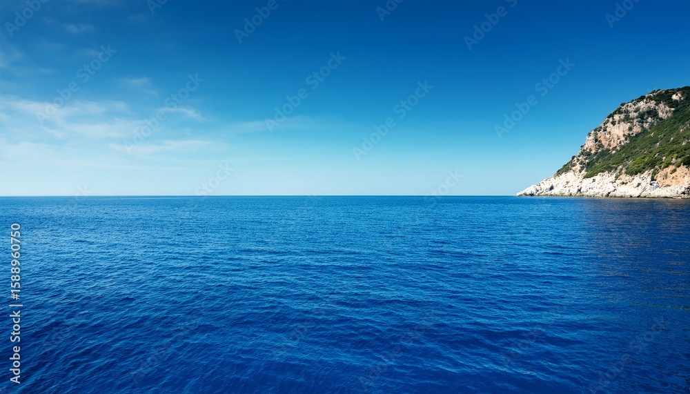 Naklejka premium mediterranean blue calm sea and horizon clear sky in italy