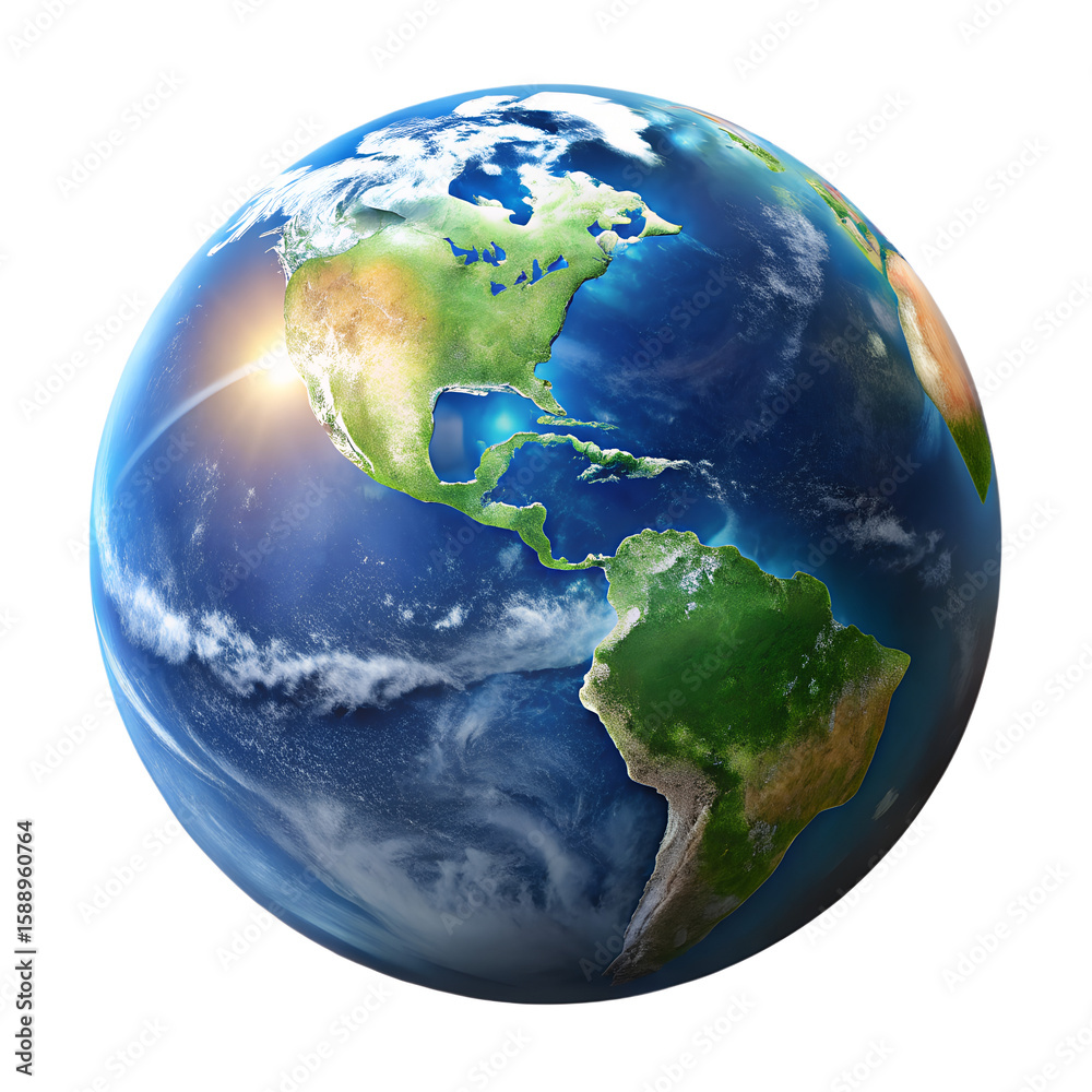 Fototapeta premium A vibrant view of the earth showcasing the continents of north and south america isolated on transparent background