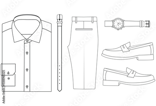 Men's Clothing and Accessories Outline Vector Illustration