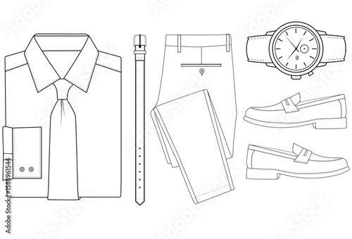 Men's Clothing and Accessories Outline Vector Illustration