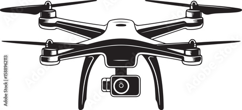 Flying Drone Silhouette Vector

Quadcopter Technology Illustration

Remote-Controlled Drone Design

Modern Drone in Flight Graphic

Aerial Drone Silhouette Art