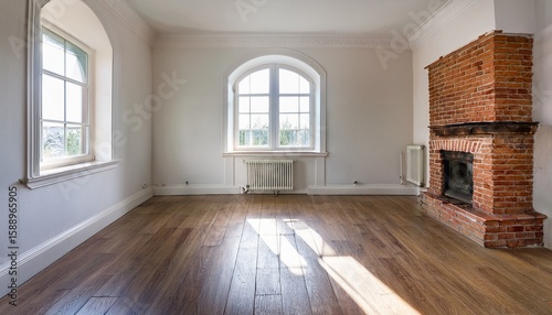 Wallpaper Mural clean and bright vacant room vintage room with antique radiator and brick surround fireplace empty room for virtual staging with natural light Torontodigital.ca