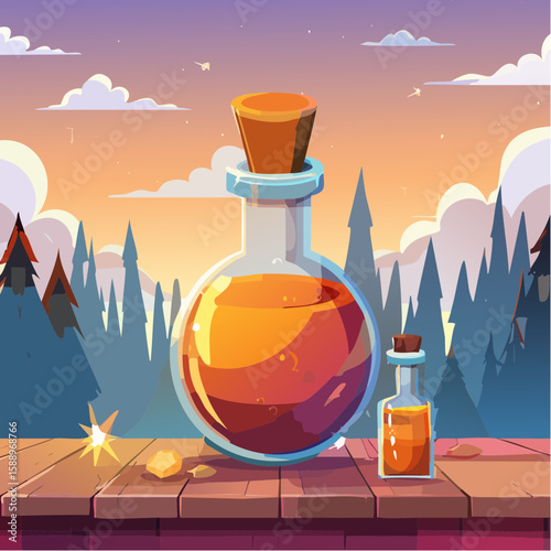 Magic potion bottle or Halloween witch elixir and poison drink