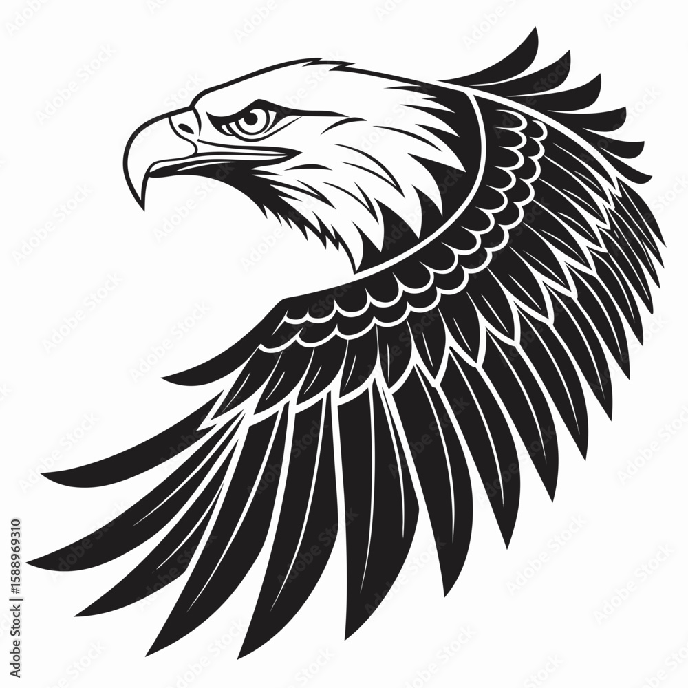 Obraz premium Tribal eagle head and wing with ornate patterns