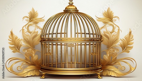 beautiful golden cage on a white background generative ai