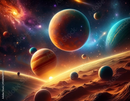 planets over the nebulae in space