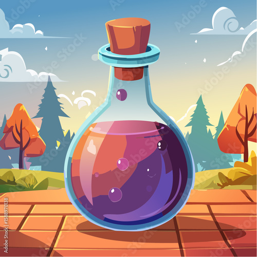 Magic potion bottle or Halloween witch elixir and poison drink