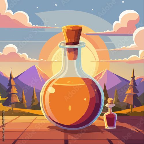 Magic potion bottle or Halloween witch elixir and poison drink