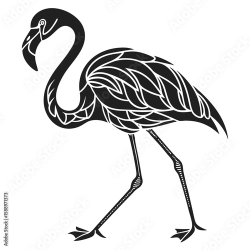 A graceful flamingo with intricate line art feather details