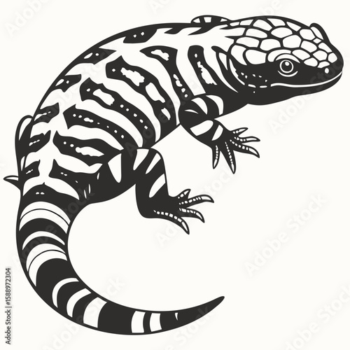 A gila monster lizard with striped pattern