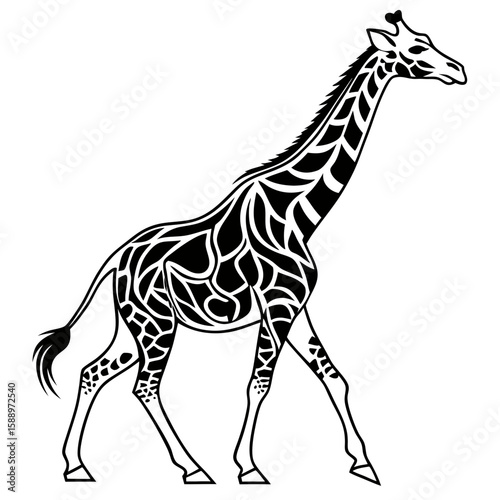 Artistic black and white illustration of a giraffe
