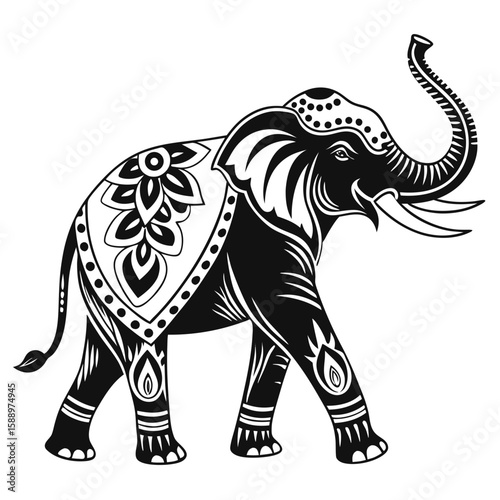Ornate elephant illustration isolated on white background