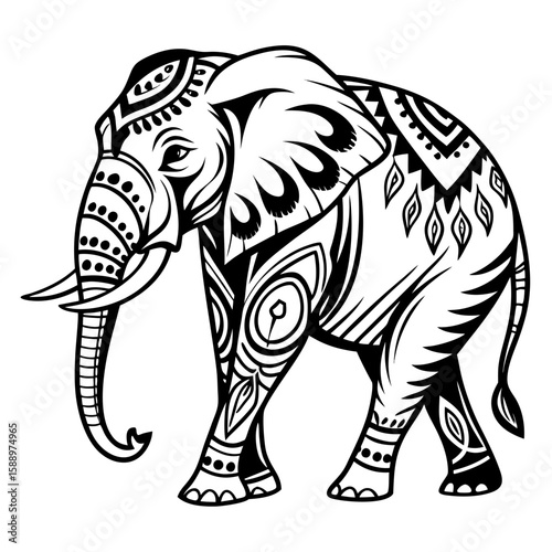 Ornate elephant illustration isolated on white background
