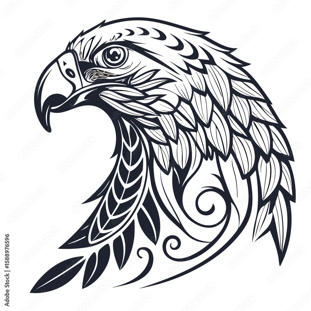 Obraz premium A detailed illustration of an eagles head with tribal patterns