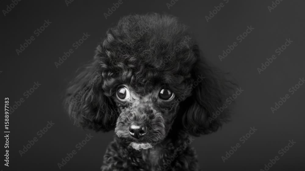 A close-up shot of a fluffy poodle in monochrome A close-up shot of a fluffy poodle in monochrome
