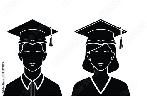 Graduation cap icons, academic achievement symbol, education milestone, black silhouettes of Graduation cap isolated on white background, perfect for educational content, graduation ceremonies.