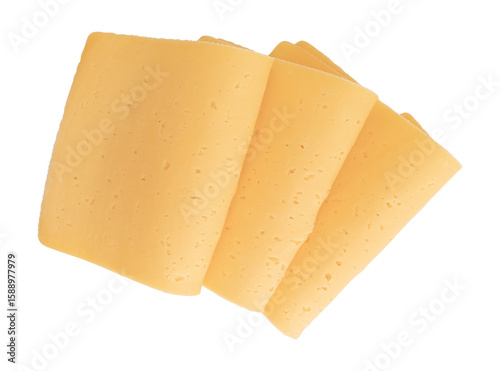 sliced cheese isolated on white background, top view