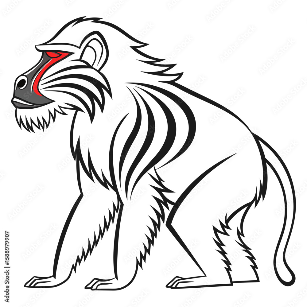 custom made wallpaper toronto digitalStylized baboon sitting in profile, black and white art