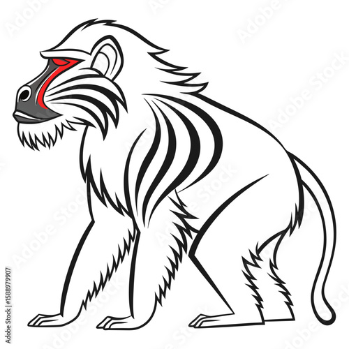 Wallpaper Mural Stylized baboon sitting in profile, black and white art Torontodigital.ca