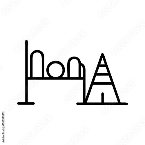 Stylized playground equipment with modern design in black outline  