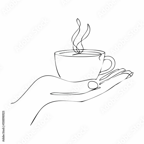 一筆書きのコーヒーカップを持つ手

