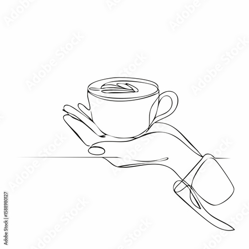 一筆書きのコーヒーカップを持つ手

