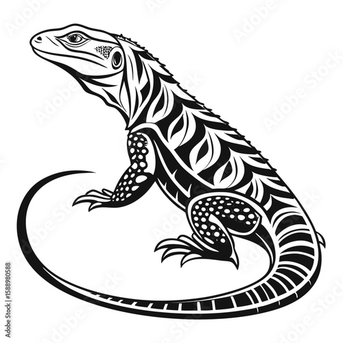 Tribal art iguana with intricate patterns