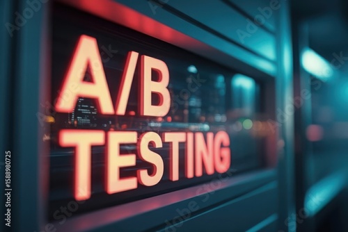 Illuminated A/B Testing Sign Beckons Innovation and Data Driven Decisions in the Digital Realm, Ready to Optimize User Experience