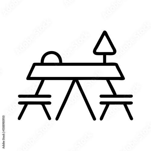 Picnic table with benches and tree in minimalist style  