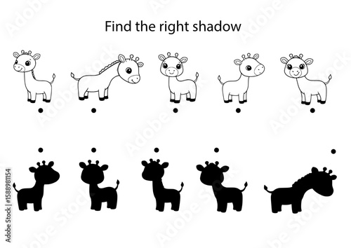 Cute cartoon illustration featuring playful giraffes with various expressions, showcasing their unique characteristics and shadows, ideal for children's educational materials and playful designs