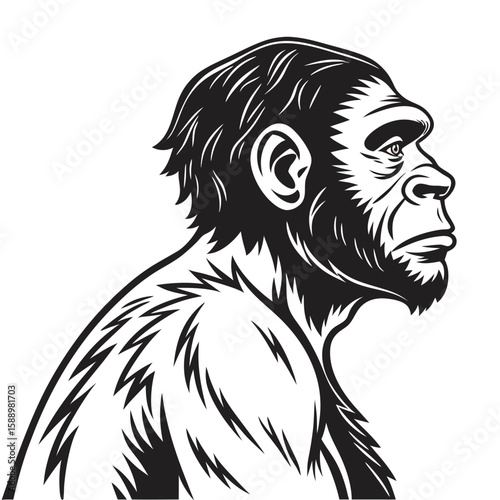 Profile of a prehistoric caveman with shaggy hair