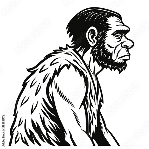Illustration of a prehistoric caveman in profile view