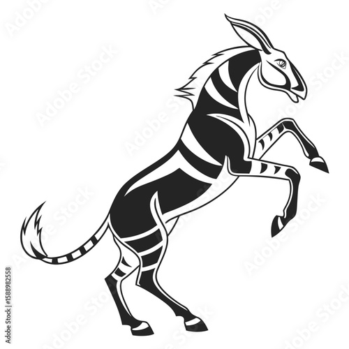 Okapi rearing up on hind legs in stylized art