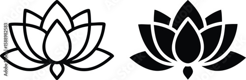 Lotus Flower Icons Set – Black and White Vector Symbols for Yoga, Spa, and Meditation