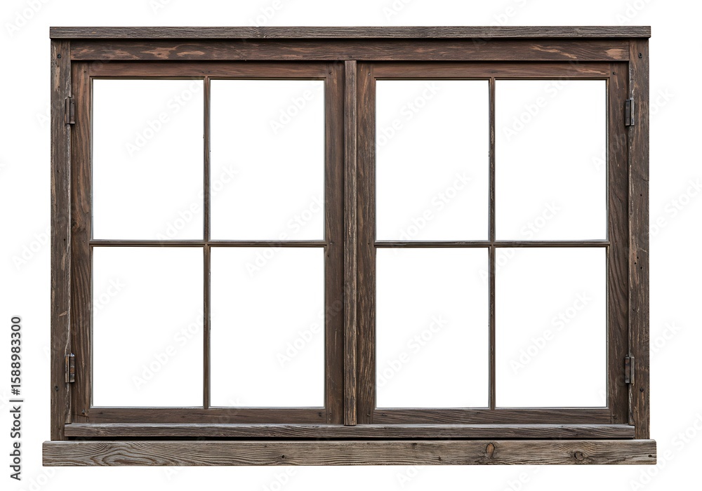 Rustic wooden window frame with six panes isolated on white background Rustic wooden window frame with six panes isolated on white background