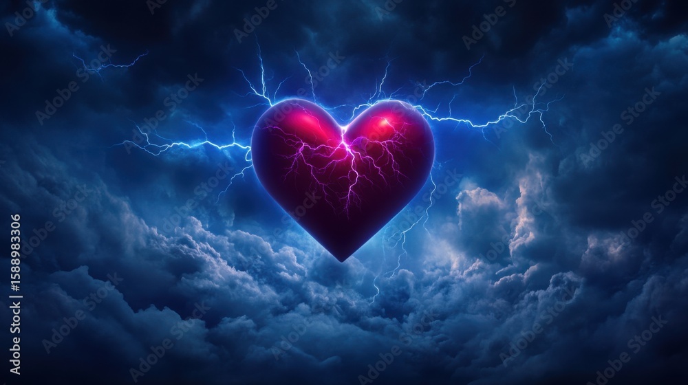 Obraz premium Electrifying Heart with Lightning in Stormy Sky Background