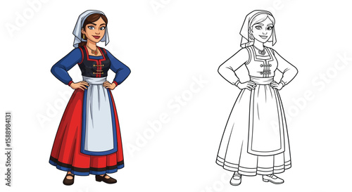 Morgiana Character Coloring Page with Vibrant Colored and Simple Outline Versions for Children