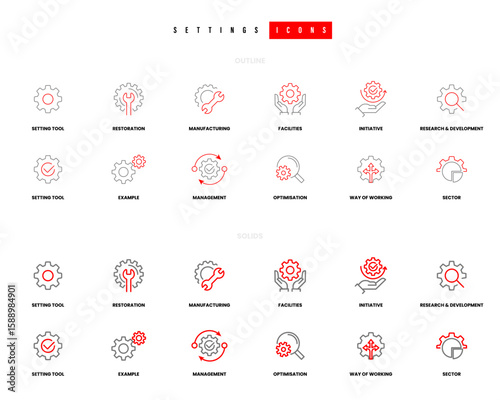 Bundle of office settings set icons