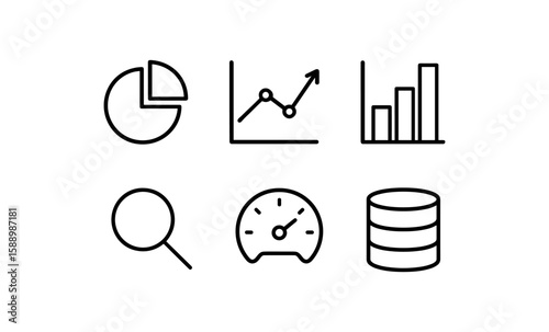 Minimalist business analytics icons set for data presentation