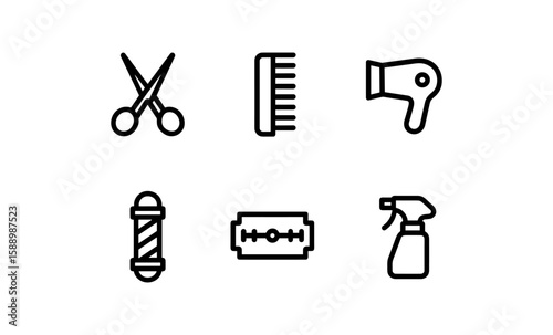 Minimalist hair salon tools icons set for modern design and branding
