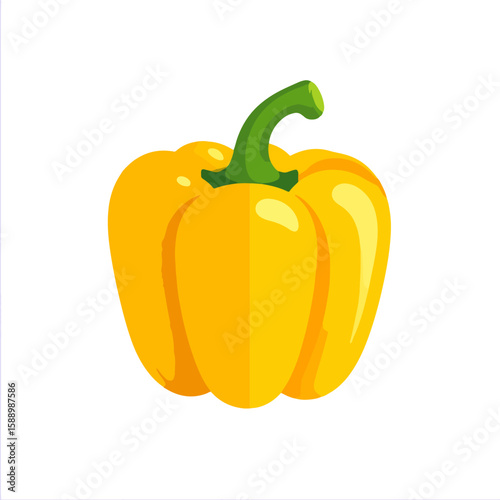 A vibrant and simple illustration of a yellow bell pepper with a green stem, isolated on a white background, perfect for culinary, educational, or health-related designs.
